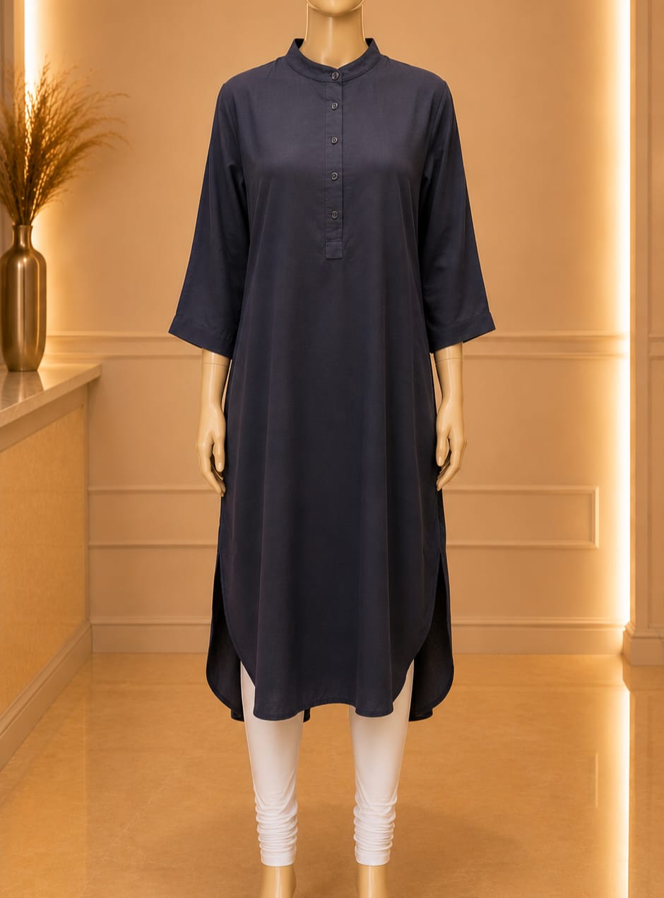 Solene Mandarin Tunic in Navy Blue