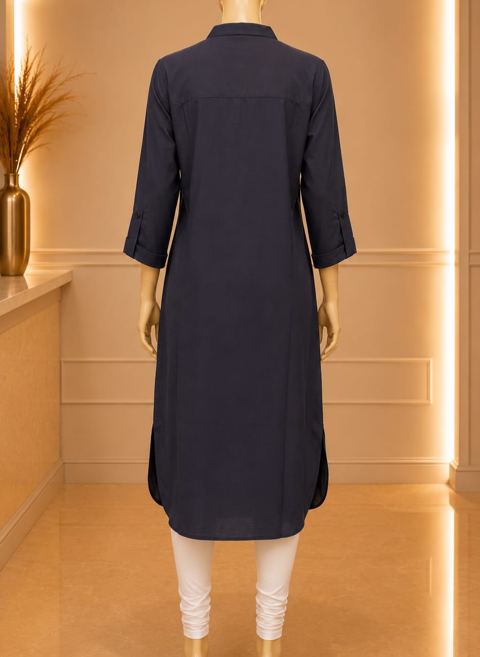 Solene Mandarin Tunic in Navy Blue