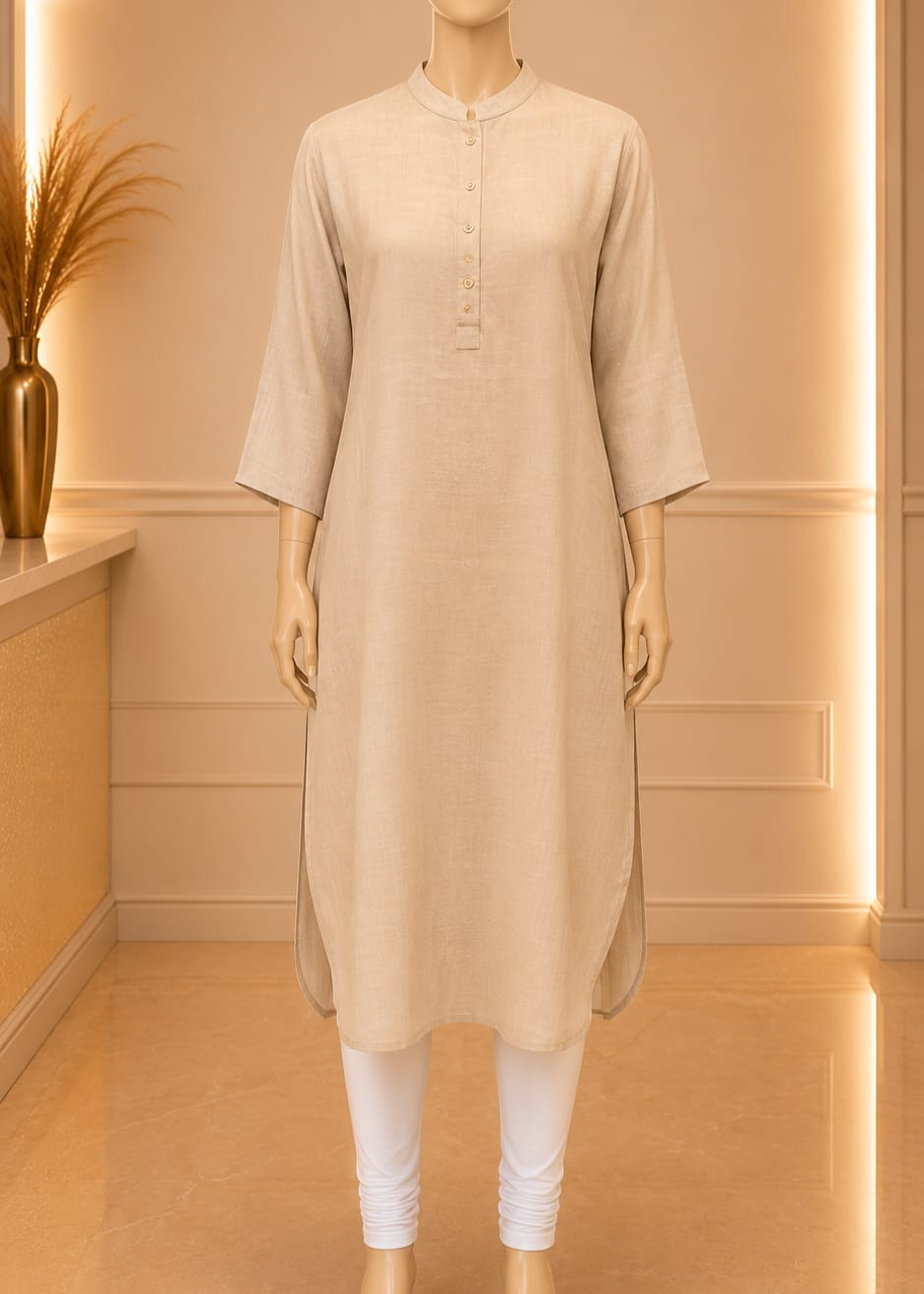 Solene Mandarin Tunic in Sand Beige