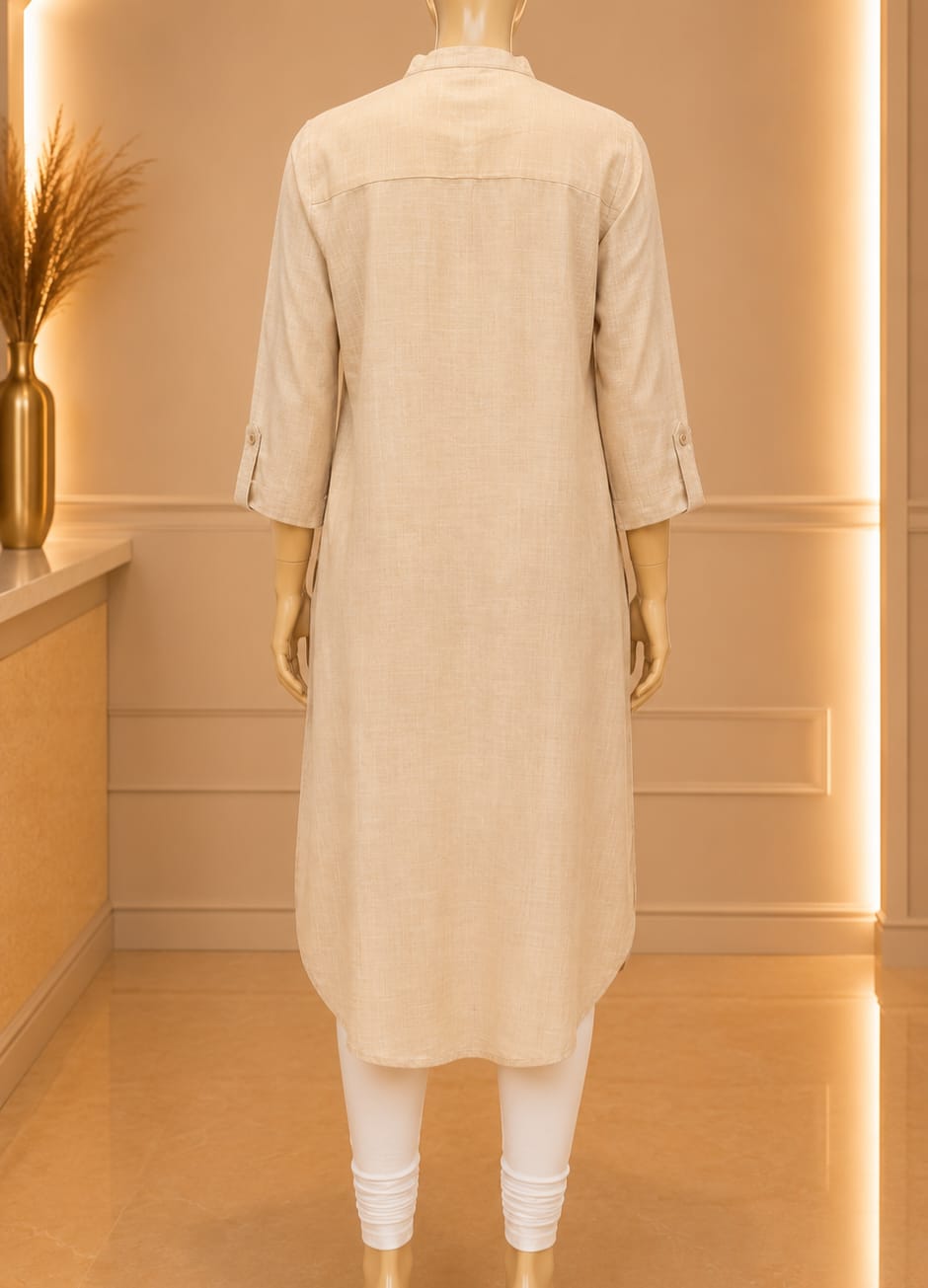 Solene Mandarin Tunic in Sand Beige