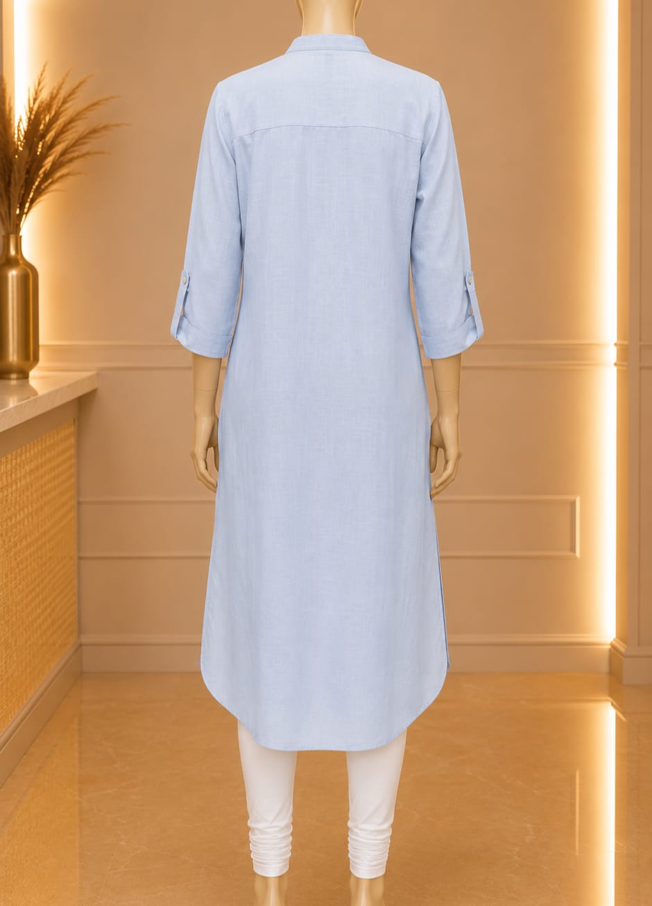 Solene Mandarin Tunic in Powder Blue