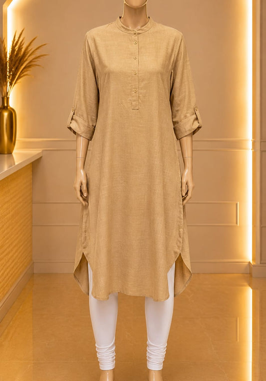 Solene Mandarin Tunic in Camel Beige