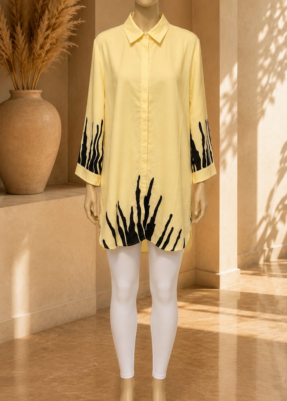 Solara Print Shirt Tunic in Butter Yellow