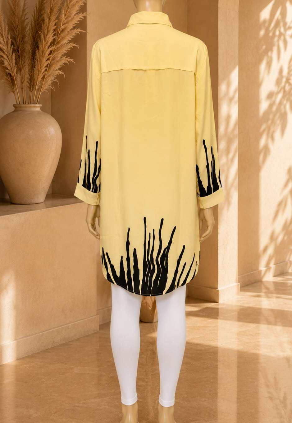 Solara Print Shirt Tunic in Butter Yellow