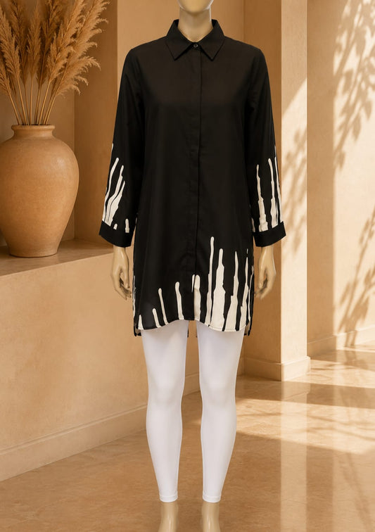 Solara Print Shirt Tunic in Black