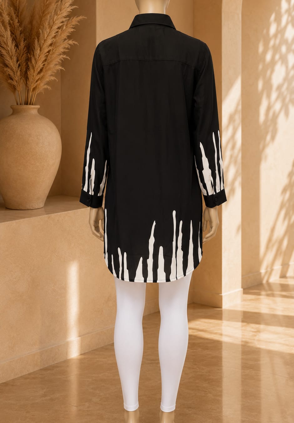 Solara Print Shirt Tunic in Black