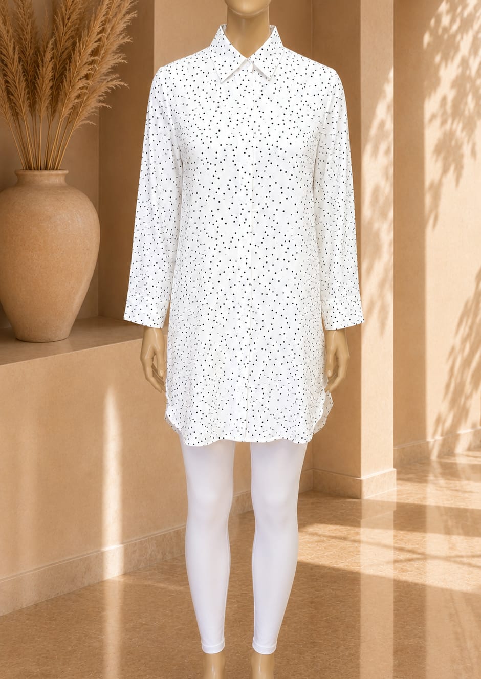 Étoile Dot Shirt Tunic – White