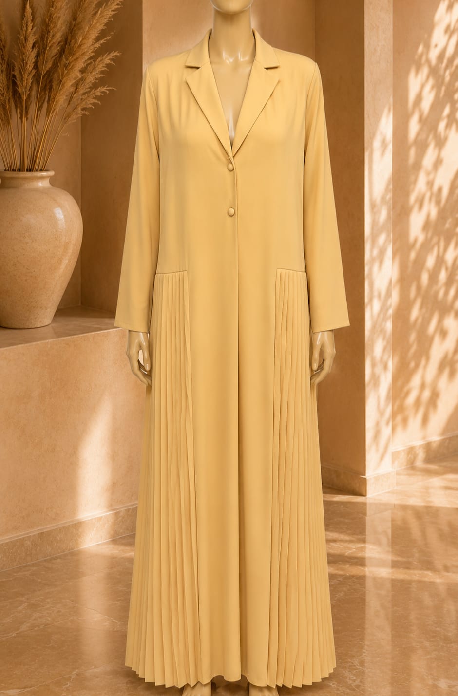 Celeste Pleated Abaya – Butter Yellow