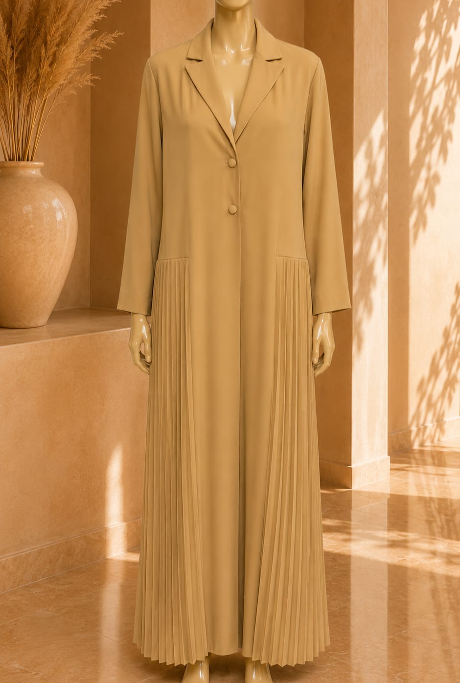 Celeste Pleated Abaya – Camel Beige