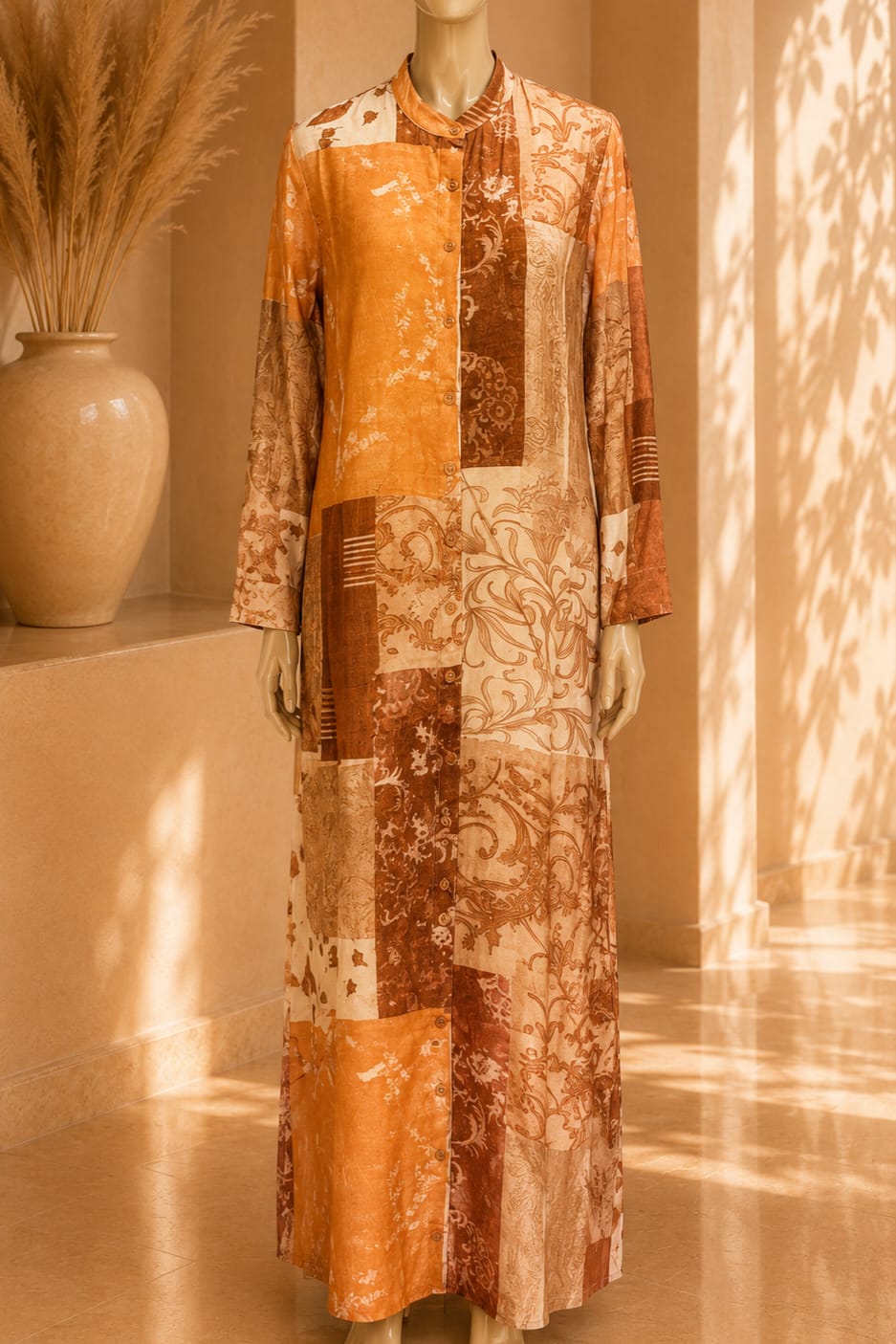 Aurelia Patchwork Maxi – Amber Glow