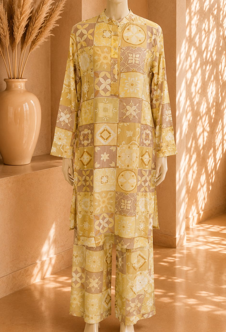Verona Mosaic Co Ord Set – Butter Yellow