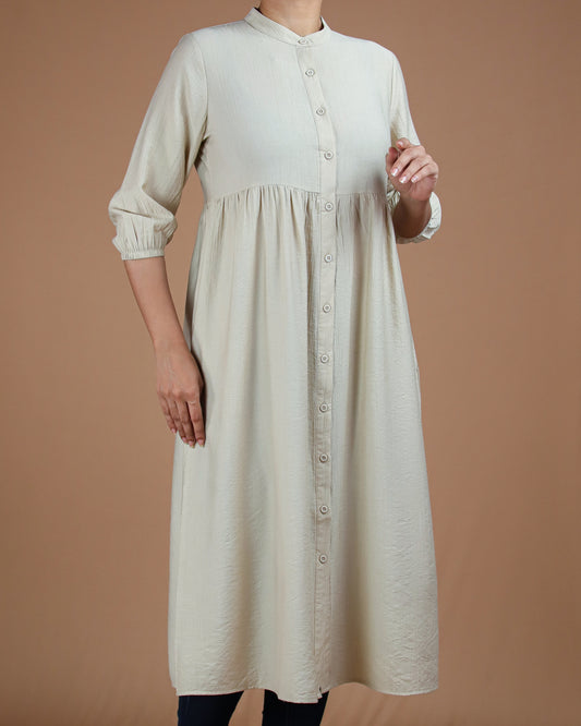 Minimalist Cream Button-Down Midi Dress