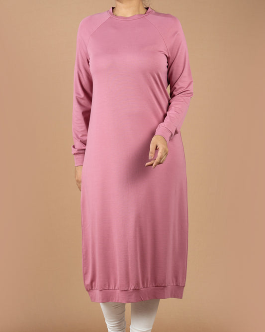 Casual Long Sleeve Pink Tunic Dress for Women