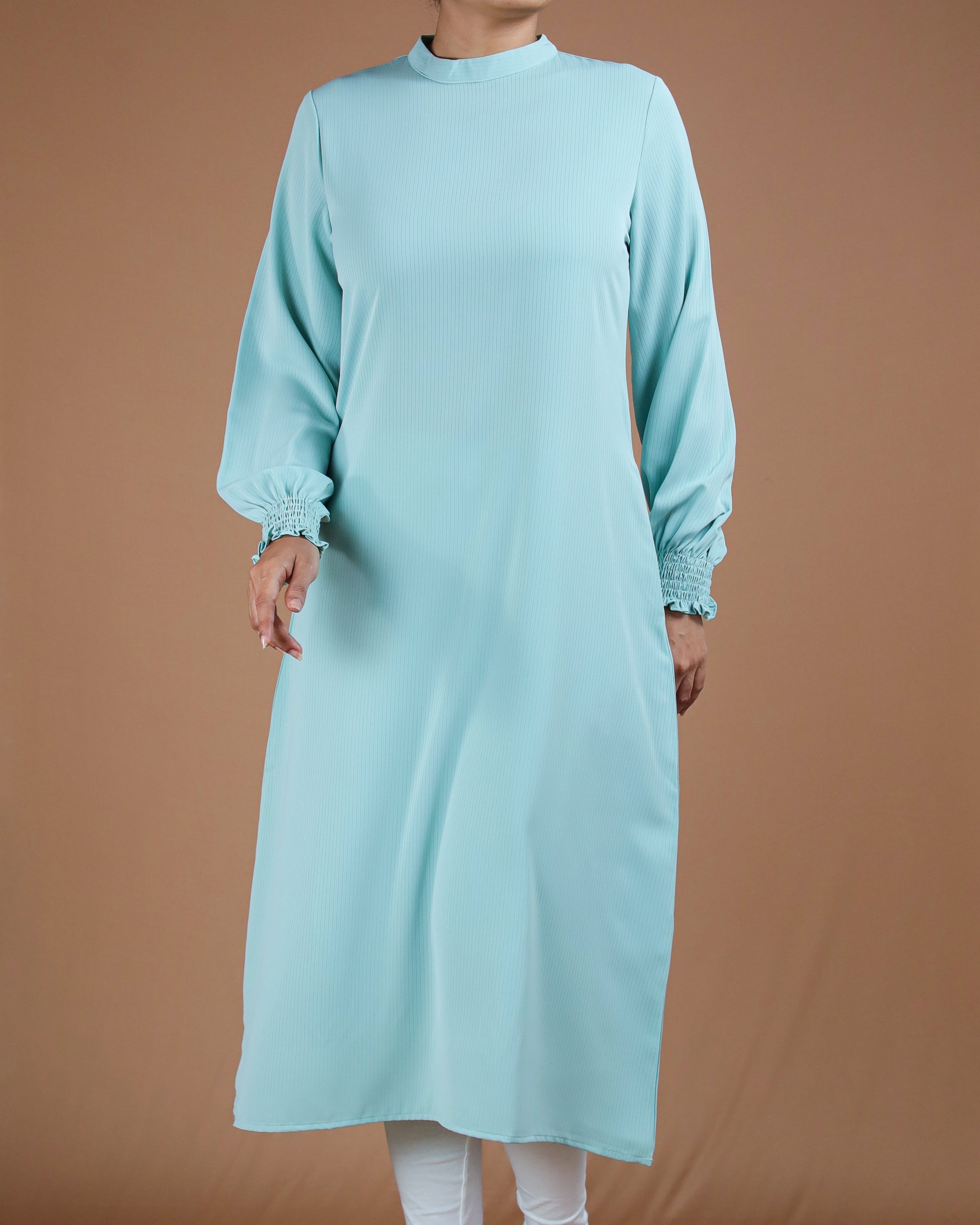 Elegant Soft Blue Modest Long Sleeve Midi Dress Elegant Soft Blue Modest Long Sleeve Midi Dress