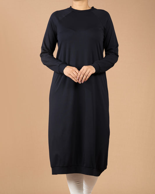 Casual Long Sleeve Black Tunic Dress for Women